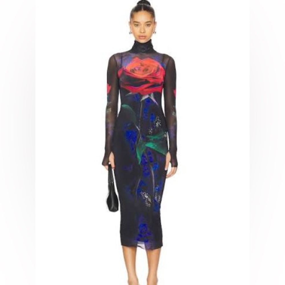 AFRM Black Dress with Red Floral Design
